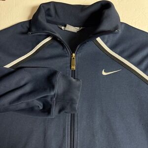 Vintage Nike Track Jacket Full Zip Navy‎ Blue White Stripe Mens Sportswear Small